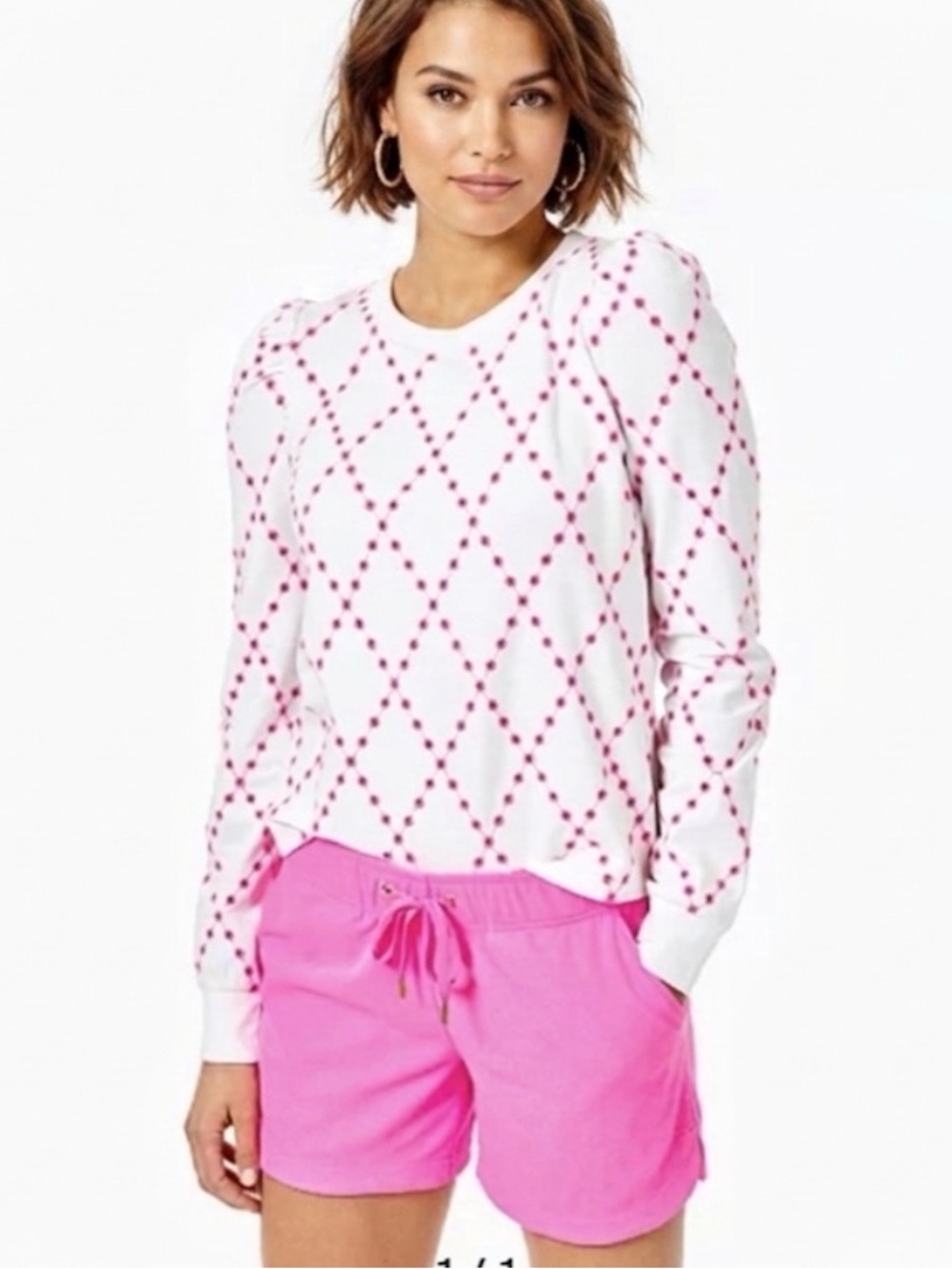 Lilly Pulitzer women’s Jansen Eyelet T- shirt pink oversized diamond knit top M